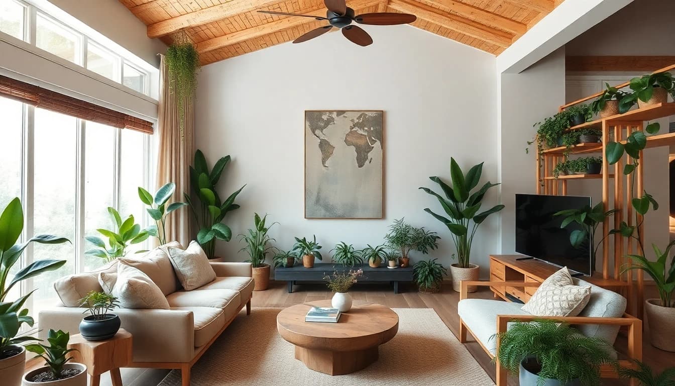 Nature-inspired room design with plants created by AI Room Design App